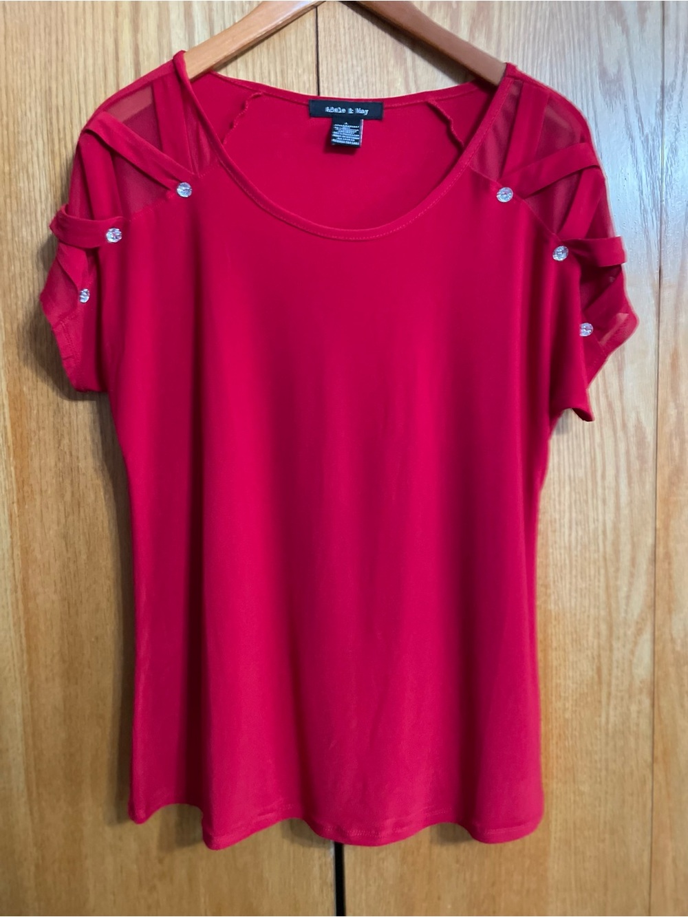 Red Short Sleeve Top with Rhinestone Detail